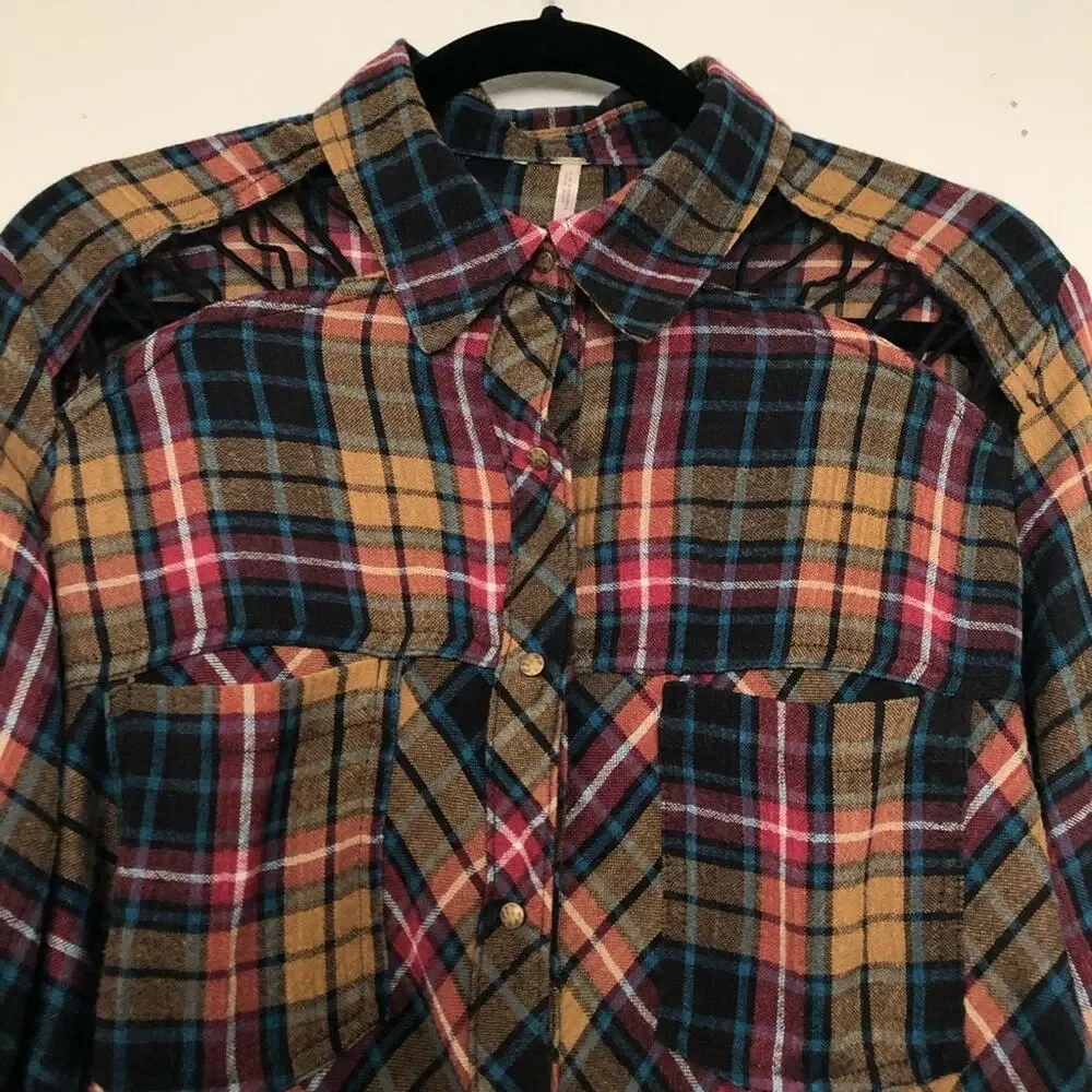 Free People Stitch Detail Plaid Button Up Shirt